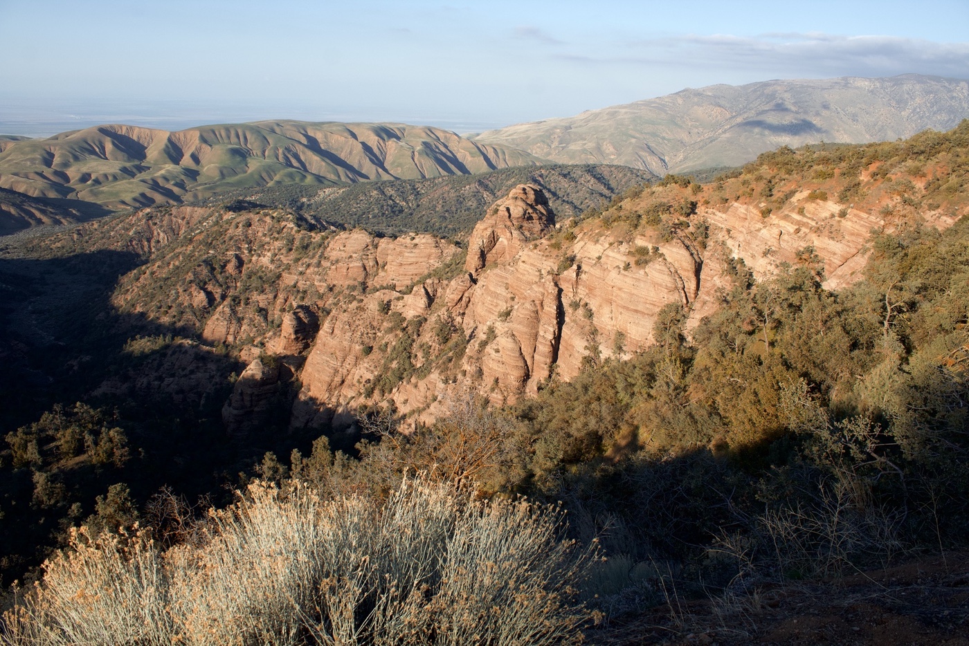 Sunset on banded red sandstone in Los Padres National Forest